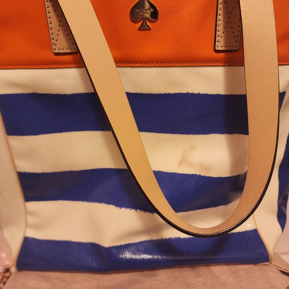 Kate Spade Vibrant Orange and Blue Canvas Tote. Flaws Within The Patent Leather - Picture 1 of 7